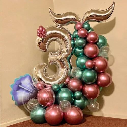 42pcs Mermaid Party Balloon Garland Arch Number Foil Balloon Balloons Birthday Party Baby Shower Supplies Wedding Girl Decor