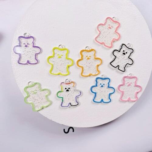 31*27mm Acrylic Glitter teddy bear Charms Pendants for DIY decoration neckalce earring key chain Jewelry Making