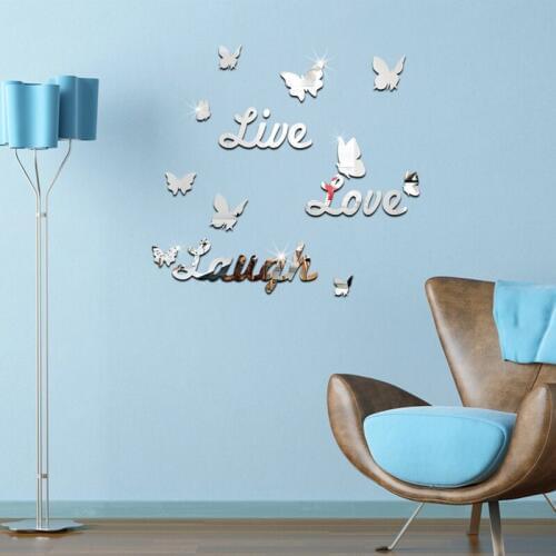 New fashion acrylic mirror sticker modern home decor sofa background butterfly pattern furniture 3d wall stickers