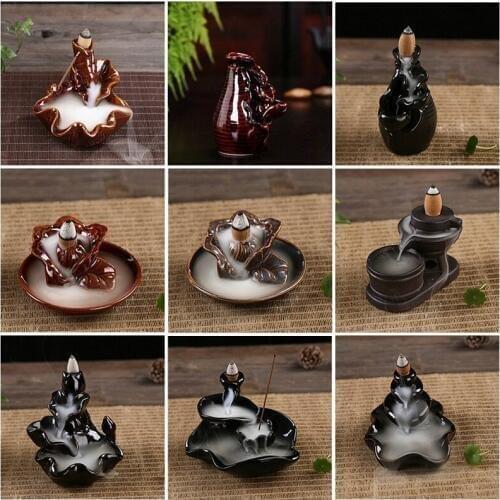 Natural Backflow Incense Cones Or Ceramic Burner Fragrance Lotus Holder Censer Creative Aromatherapy Smoke Stick Incense Censer