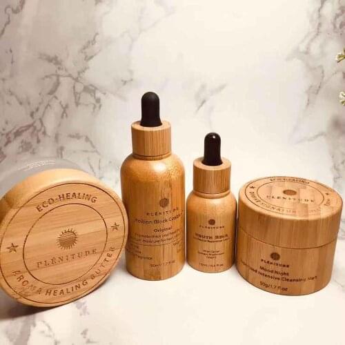 Natural Bamboo Cosmetic Packaging bamboo essential oil perfume Bottles 1oz Hemp CBD oil Cream Bottle with Bamboo Wrapped Dropper