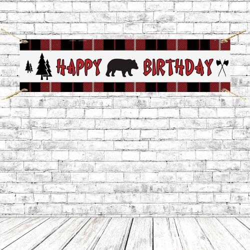 Birthday Party Banners Bear Northern Europe Woodland Theme Birthday Banners Background Backdrop Poster With Grommets