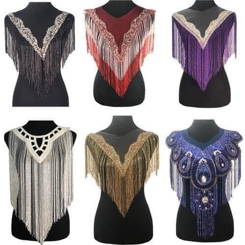 Handmade Beads Fringe Patches Rhinestones Applique Mesh Elegant Decorative Wedding Dress Badge 1pc TH2837