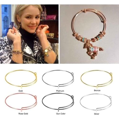 90Pcs 6 Colors Expandable Bangle Charms Bracelets Stainles Adjustable Wire Steel Blank Bangle Jewelry Making Bracelet for Women