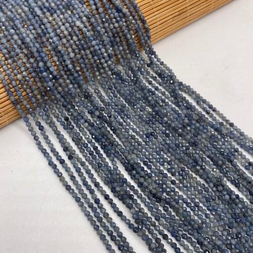 Natural Stone Beads Small Round Blue Aventurine Faceted Loose Spacer Beaded For jewelry making DIY Necklace Bracelet Accessories
