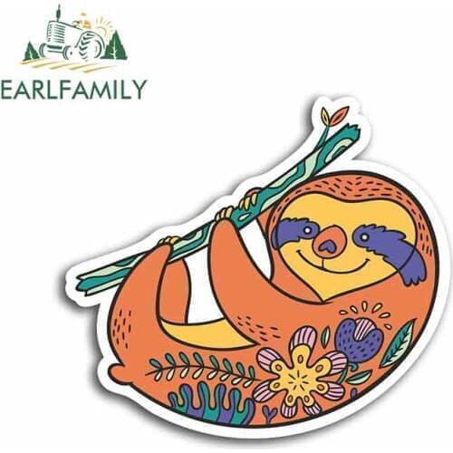 EARLFAMILY 13cm x 11.6cm for Cute Funny Lazy Sloth Funny Car Stickers Vinyl Sunscreen RV VAN Fine Decal JDM Car Accessories