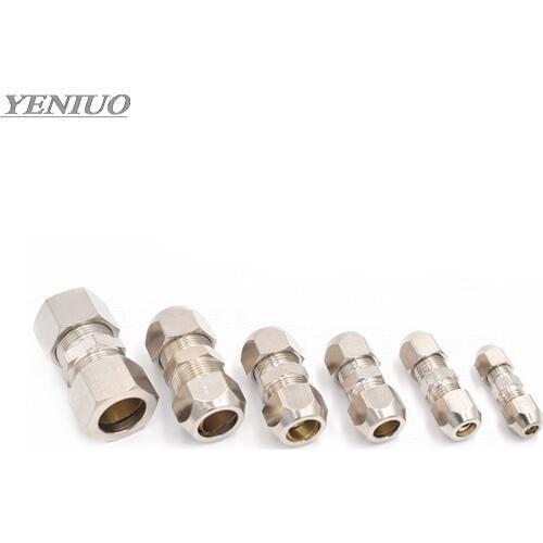 Compression Ferrule Tube Fitting 4-16mm Brass Pipe Double Card Set Copper Joints Tubing Nut Lock Double Straight