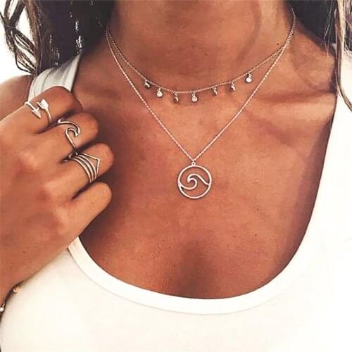 FNIO Vintage punk beads wave pendant necklace ladies 2018 new bohemian long sequin necklace jewelry gift