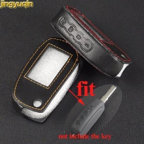 Jingyuqin For Scher-Khan Magicar 5 6 Uncut Blade Fob Leather Case Cover M5 M6 Folding Car Flip Remote 4 Buttons