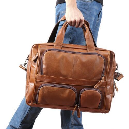 JOGUJOS Genuine Leather Men Briefcase Business Tote Laptop Handbag Shoulder Crossbody Bag Mens Briefcase Handbags Travel Bag