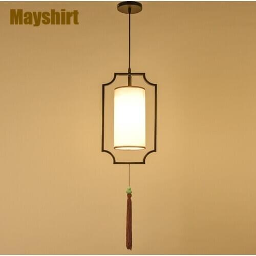 Chinese Classical Fabric Chandeliers Iron Living Room Decoration Bedroom Hanging Lamp Hotel Villa Aisle Restaurant Light Fixture
