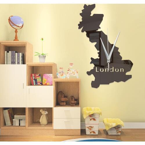 Creative world map mirror clocks DIY silent clock Love Wall Sticker Creativity wall clock Love wall clock Home Decoration