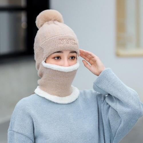 2pcs Ski Cap & Scarf Warm Leather Warm Winter Hats Men Women Knitted Hats Cap Warm Cap Skullies Beanies