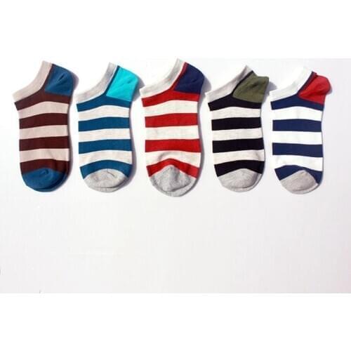 Fashionable Japanese And Korean Style Cotton Socks For Men Leisure Happy Short Socks Spring And Autumn Striped Boat Socks Thin