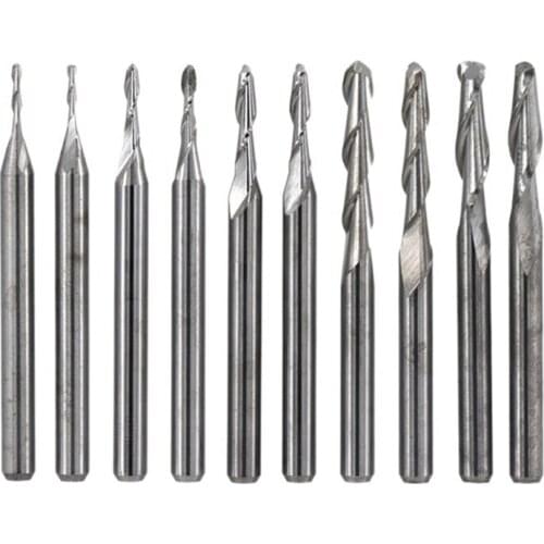 Hot 10Pc Wood Working Set Diameter 1mm - 3.175mm Carbide Ball Nose End Mill CNC Engraving Router Bits Milling Cutter