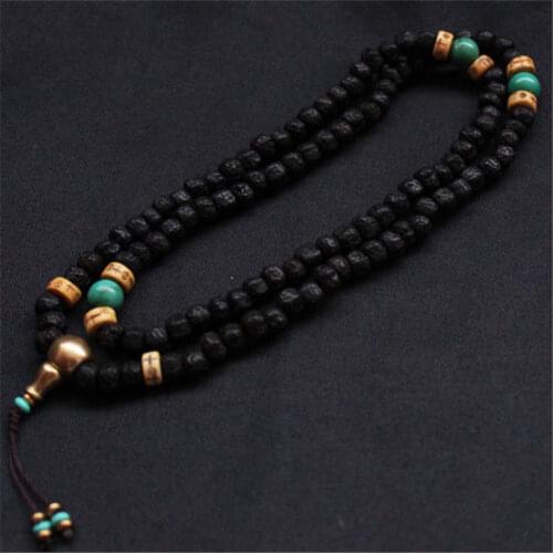 Real Black Small Rudraksha Beads Tibetan Buddhist Bodhi Prayer Mala With Yak Bone Beads Free Shipping BRO690