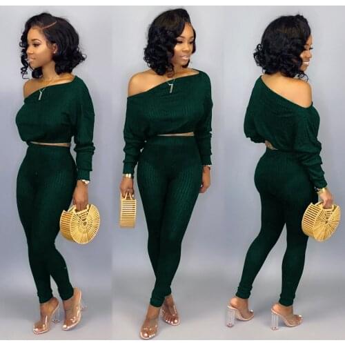 Ueteey New Two-piece Casual Solid Off Shoulder Two-piece Pants Set