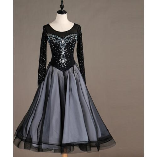 New Modern Ballroom Dance Dress Black Diamond Long Sleeve Dance Dress Female/Women/Ladies Competition Tango Dance Dress DQL245