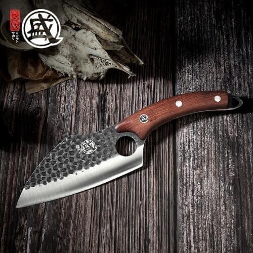 MITSUMOTO SAKARI handcrafted Boning Knife with Full Tang Ebony Handle Sharp Cleaver For Beef Chicken Chef Butcher Kitchen Knife