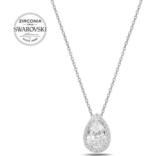KUTAYDAN Swarovski Zirconia Gemstone Drop Necklace 925 Sterling Silver