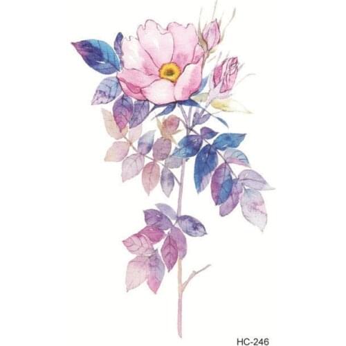 Water Transfer Tattoo cute pink flower leaf tattoo body art Waterproof Temporary fake Tattoo for man woman kid 10.5*6cm