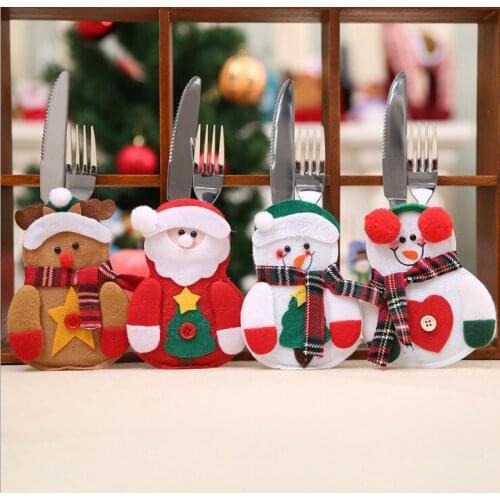 Christmas Decorations Dining-Table Decoration Christmas Tableware Set Santa Snowman Knife and Fork Set Wholesale