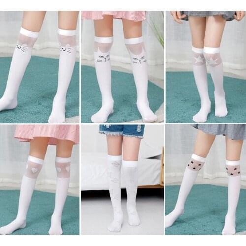 Girl School Socks Knee High Long Socks Cartoon Star Heart Stripe Princess Socks Children Socks 3-12 Years Old Kids Autumn Spring
