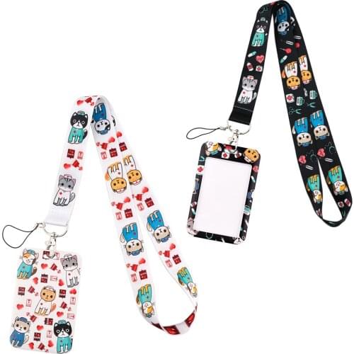 CB550 Cute Cat Lanyard Credit Card ID Holder Bag Doctor Nurse Student Women Travel Bank Bus Business Card Cover Badge