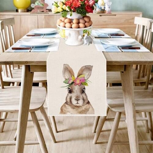 Easter Rabbit Print Tablecloth Rectangle Decorative Table Runner for Kitchen Dining Room