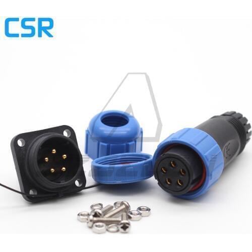 SP21 5pin waterproof connector IP68 plug female and socket male square plastic panel mounting connector 30A