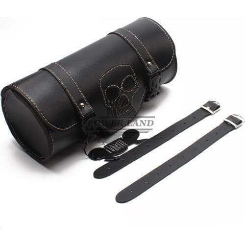 1x New PU Black Front Fork Skull Tool Bag Luggage Saddle Bag for Honda Harley Chopper Cruiser Dyna Softail Suzuki Kawasaki