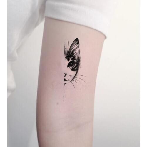 Tattoo Sticker Little Half Face Cat Element Small Animal Flower Water Transfer Temporary Fake Body Art Tatoo for Kid Girl Boy