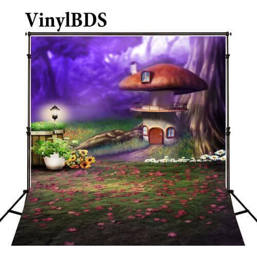 VinylBDS 10x10ft Mushroom Backdrop Fairy Tale Forests Spring Background Scenery Background for Children Photography Shoot