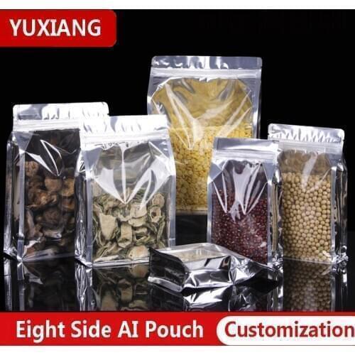 Aluminum Foil Eight Side Packaging Bags With Zip Lock Self-Standing Pouch With Customization Logo PrintingStore Food Snacks Nuts
