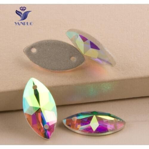 YANRUO 2103TH Navette Crystal AB Glass Mirror Sewn Rhinestones Horse Eye Crystal Sew On Strass Stones For Clothes