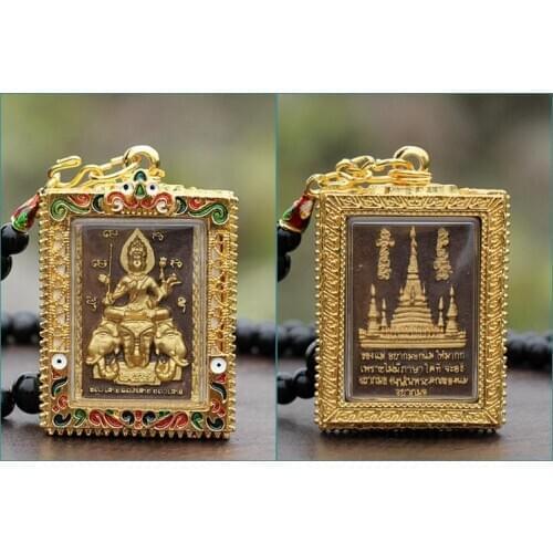 Southeast Asia Thailand Temple Efficacious talisman safe GOOD LUCK four-faced Buddha Ganesh God Buddha card Pendant Amulet