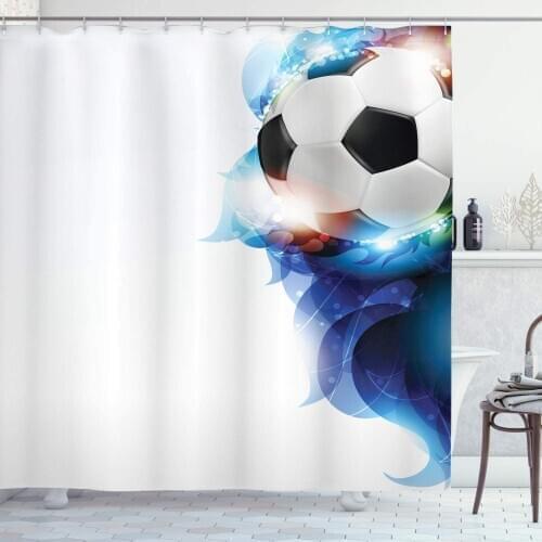 Soccer Shower Curtain Soccer Ball Surrounded by Art Graphic Vivid Petals Football Game Theme Bathroom Decor Set with Hooks 70"