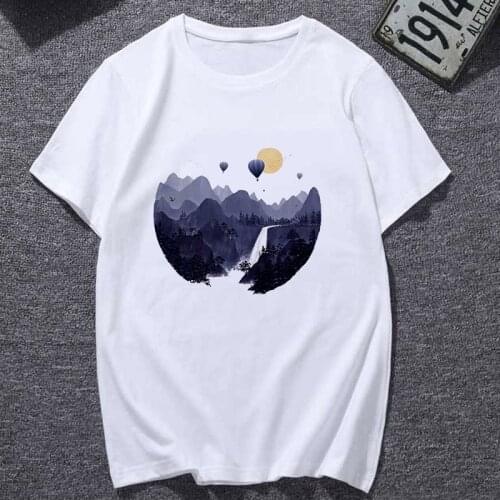 Aesthetics Mountain Printed Women Tshirt Casual Funny Kawaii Graphic Printed T Shirt Gift for Girls Femme Clothings Tee_T-Shirts