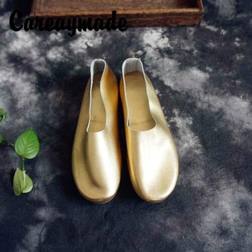 Careaymade-Inside and outside Full Leather Womens Shoes Simple Plain Fashion Metallic Low Heel round Head Grandma Shoes