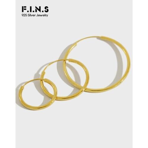 F.I.N.S 925 Sterling Silver Hoop Earrings For Women Dainty Gold Color Big Circle Hoops Round Earrings Minimalist Jewelry