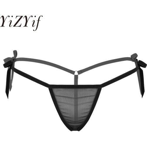 Women panties bikini thongs Mesh See Through Sheer Lingerie Low Rise Tie-Side T-Back Mini G-String Thong Bikini Briefs Underwear