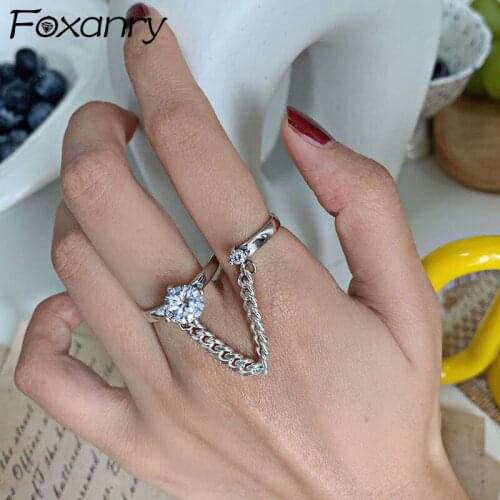 Evimi 925 Sterling Silver Rings New Trends Sparkling Zircon Chain Geometric Elegant Wedding Party Jewelry Gifts for Women