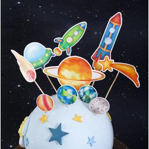1 set Planet UFO Astronaut Cake Toppers Decoration Birthday Childrens Day Party Decorations For Baking Lovely Gifts