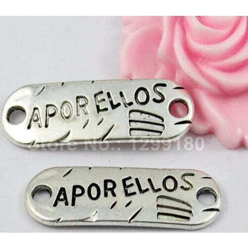 20pcs/lot Free shipping Fashion Antique Silver "APORELLOS" Connectors Pendant Tibetan silver Bracelet Clasps Beads 12x35mmK01031
