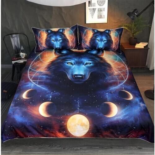 3pcs Cosmos wolf Duvet Cover Sets Bedding Set Bedroom Decor(US/UK/AU EU Size)