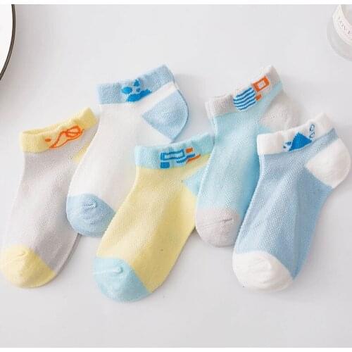 5 Pairs/Lot Lovely Car Yellow Soft Mesh Cotton Girls Newborn Boys Socks Kids Baby Socks Skarpetki Meia Infantil Miaoyoutong