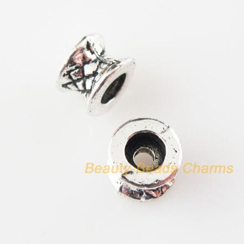 40Pcs Tibetan Silver Color Round Tube Flower Spacer Beads Charms 7mm