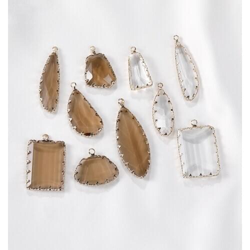 Minimum order 20pcs/lot geometry irregular shape glass/copper charms diy jewelry earring/necklace accessory