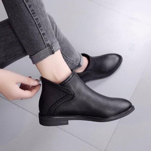 Gyh PU Leather Boots Women Daily Square Heel Zip Shoes Breathable Female Comfortable Square Head Pointed Toe Shoes Retro Autumn