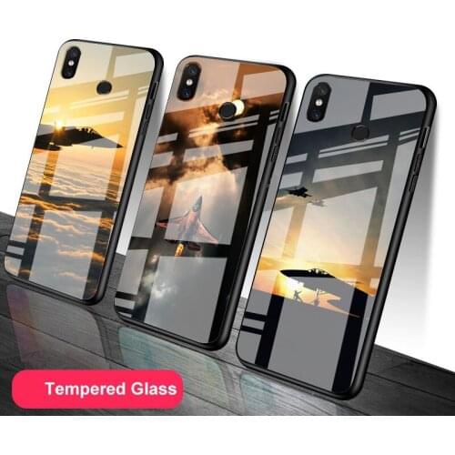 Airplane Sunrise aircraft plane Tempered Glass Phone Case For Redmi Note 5 6 7 8 9 Pro Note8T Note9S Redmi8 9 Cover Shell